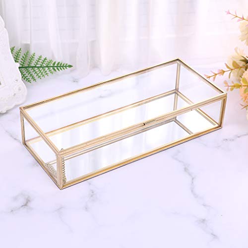 JKPOWER Caixa de anel de casamento rústica geométrica, suporte de armazenamento de joias de vidro tr