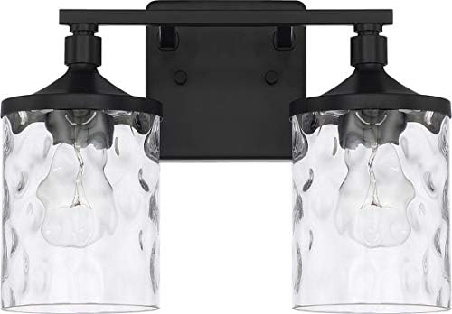 HomePlace Lighting 128821MB-451 Colton Mid-Century Clear Water Glass Bathroom Vanity Wall Light, 2-Light 200 Total Watts, 10" H x 13" W, Matte Black