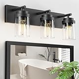 IZORRO Bathroom Vanity Light Fixture, 3-Light 22 Inch Matte Black Bathroom Light Fixtures Over Mirror, with Clear Glass Shade, Modern Farmhouse Vanity Lights, Rustic Restroom Lighting Fixtures