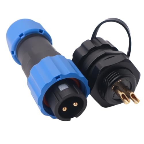 Image of Elecbee Aviation Cable Circular Connector SP13 2 Pin Waterproof Plastic Male Plug Female Socket Electrical Connector, IP68 Round Plug with Cap Panel Mount for Outdoor Industrial Devices Power Signal