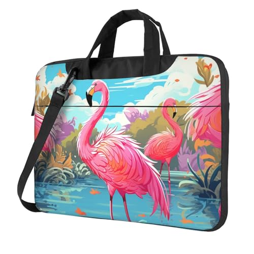 Bolso de hombro para laptop color rosa pájaro flamenco miniatura 1