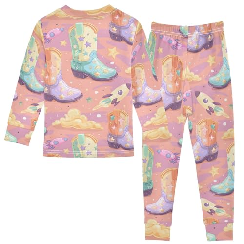 Pajama Sets Long Sleeve Cowboy Boots with Rocket Soft Comfy Sleepwear 2 Piece PJS 3-8T3