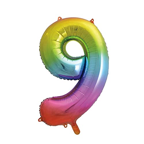 Unique Party 56809 - Palloncino Gigante Numero 9-86 Cm - Colori Arcobaleno