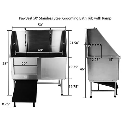 PawBest Stainless Steel Dog Grooming Bath Tub with Ramp, Faucet, Hoses and Loops (50" Bathtub
