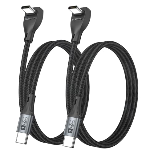 USB C Cable Right Angle - [2Pack 3.3FT] 60W Fast Charging USB C Cable Braided USB Type C Data Cable...