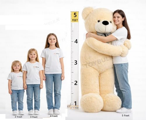 Image of 5 Feet Cream Giant Teddy Bear Soft, Plush, and Cuddly Stuffed Animal for Kids, Birthdays, Anniversaries, Valentine's Day, and Special Occasions Large Huggable (5 Feet, Beige)