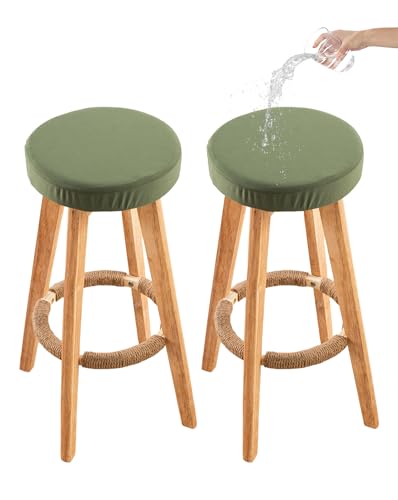 Image of CRFATOP 2 Pack Waterproof Green Bar Stool Covers Round Seat Slipcover,L | 15-18 In Stretch Counter Cushion Protector, Washable, Pet Friendly, for Bar Kitchen Living Room Decor, No Cushion or Pad