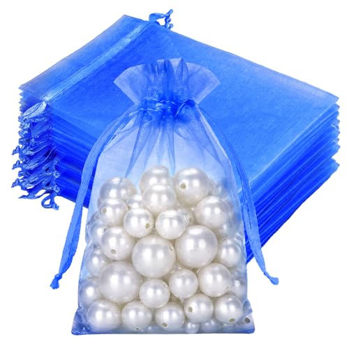 Image of joycraft 50Pcs Royal Blue Organza Bags - 2.7x3.5 In Jewelry Mesh Pouch with Drawstring, Small Sheer Party Favor Bags for Small Business, Birthday, Wedding, Baby Shower