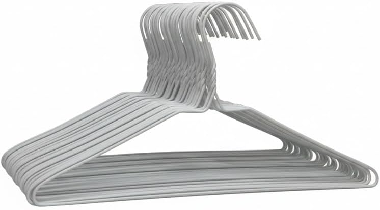 White Plastic-Coated Wire Hangers 16” (40.5cm) – Heavy-Duty Rust-Resistant Steel Clothes Hangers for Drip Dry & Everyday Use, 20 Pack