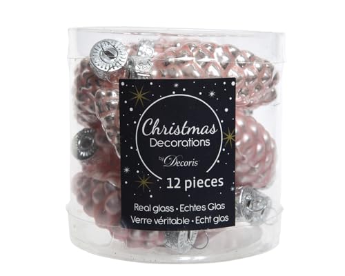 Christmas Decoration Christbaumschmuck Zapfen Glas 6cm x 12 Stück Weihnachtskugeln rosa
