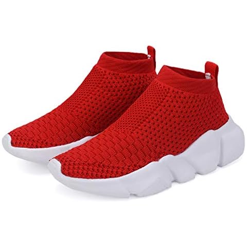 Hetios Kids Sneakers Boys Sock Shoes Breathable Slip on Shoes for Girls Fashion Lightweight Running Shoes Red Little Kid 12.5 M US Cover