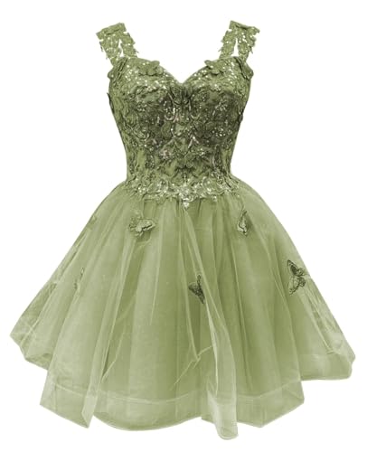Image of Youjiayi 3D Butterfly Short Homecoming Dresses for Teens Off Shoulder DAMA Dresses for Quinceanera Glitter Sequin Prom Dress