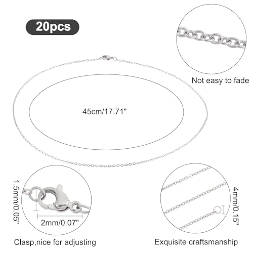 UNICRAFTALE 20pcs 45cm 304 Stainless Steel Necklace Chain with Lobster Claw Clasp Cable Chain Necklaces Metal Chain for Men and Women, Stainless Steel Color - Image 4