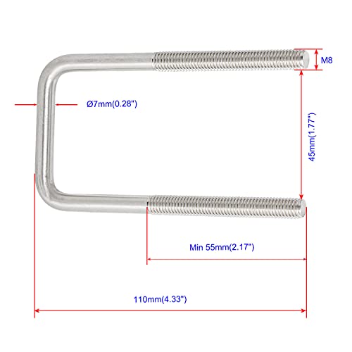 Image of Square U-Bolt 1.779 inch(45mm) Inner Width U Bolts Brackets 304 Stainless Steel M8 with Nut, Plate, Washer for Car /RV /Trailer Bumper,2 Sets