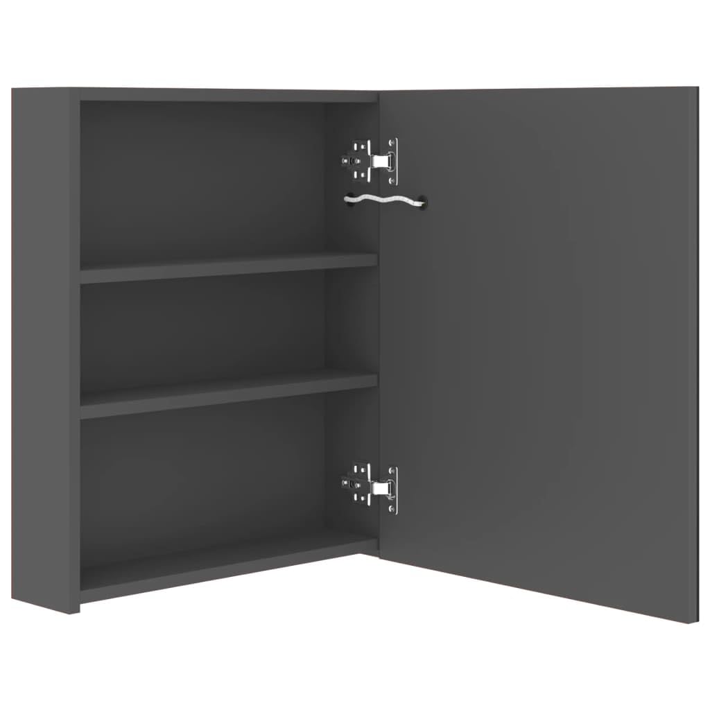 LED-Bad-Spiegelschrank Grau 50x14x60 cm, Wandmontage, mit 2 LED-Lichtleisten, 3 Ablagen, für Badezimmer, Kosmetik, Rasur