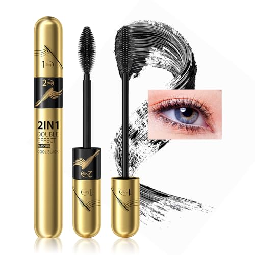 Black Mascara Liquid Lash Extensions - Waterproof & Long-Lasting 2 in 1 Mascara for Natural Lengthening & Volumizing, Curling Eyelashes, Create Beauty Charming Eye Make up (Black)