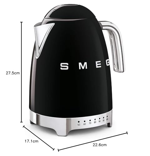 Image of Smeg 1.7L Variable Temperature Electric Kettle 2400W, Original Italian Brand, Patented Smeg Black Color, Highest Food Grade Stainless Steel Body, Soft Lid Opening System, Luxury 50's Style KLF04BLEU