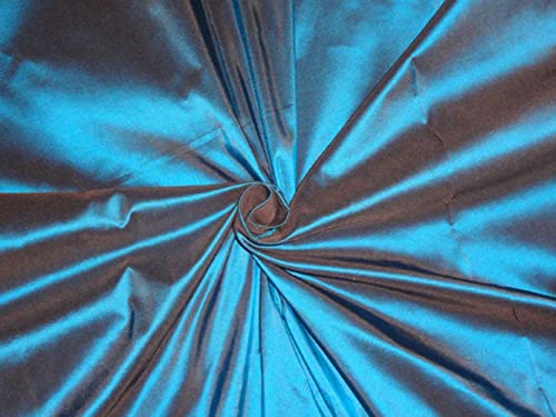 Tissu taffetas 100 % pure soie bleu foncé marron de 137cm de large pour couture au mètre