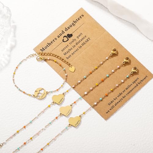 Image of DS Mother Daughter Bracelets Set,18K Gold Plated Stainless Steel Heart Jewelry for Women Girls,Mothers Day Gifts for Mom /Daughter,Adjustable Matching Bracelets for Mommy and Me gift box packaging