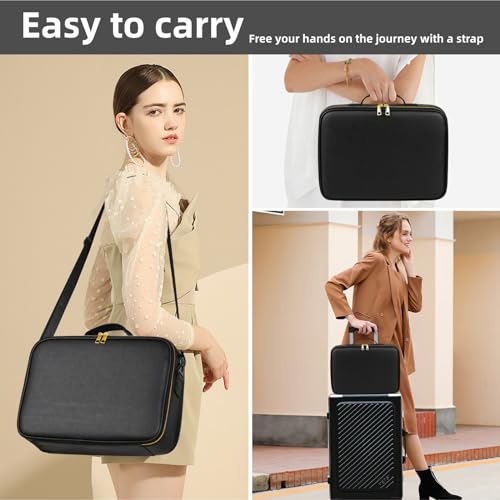 Upgraded Large Travel Makeup Bag with LED Mirror, 15” Professional Makeup Case with 3 Color Modes Dimming Lighted Mirror, Light up Cosmetic Make up Organizer with PU Leather Cover, Adjustable Dividers4