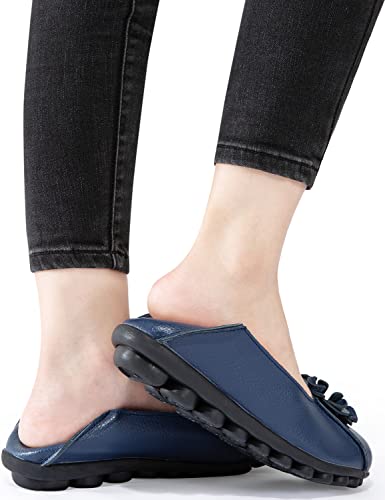 Image of Women's Leather Loafers Slip On Flats Casual Round Toe Moccasins Wild Breathable Comfortable Walking Working Driving Long Standing Fashion Soft Shoes