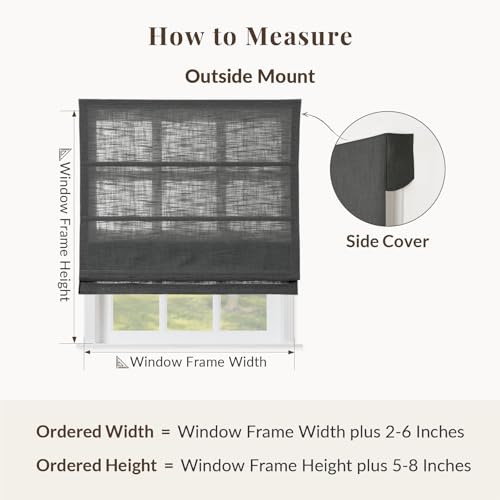 Image of TWOPAGES Liz No Drill Cordless Roman Shades Linen Textured Roman Blinds for Windows, Custom Made Room Darkening Blackout Roman Window Shades, Hardware Included, Carbon Grey, 1 Piece