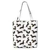 Teckel de dessin animé，Sacs d'épicerie réutilisables, sacs fourre-tout de grande capacité, sac à bandoulière en toile