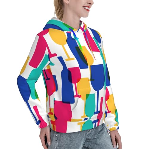 Sweat à capuche femme imprimé cocktail pull graphique ajusté doux - 3