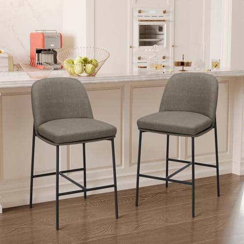 Image of COLAMY Counter Height Bar Stools Set of 2, 25 Inch Modern Fabric Kitchen Island Stools with Back, Upholstered Counter Barstools Armless Bar Chairs with Metal Legs for Island Dining Room Bar,Brown