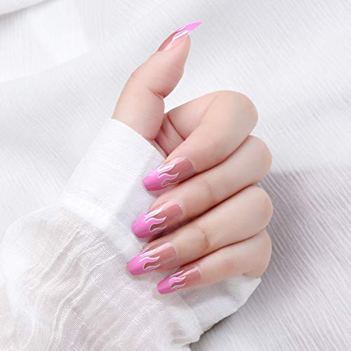 Press on Nails Coffin Medium Length False Nails for Women, 96 PCS TNWZC Stick on Nails for Girl Ballerina Professional Artificial Nails, Acrylic Press on Nails