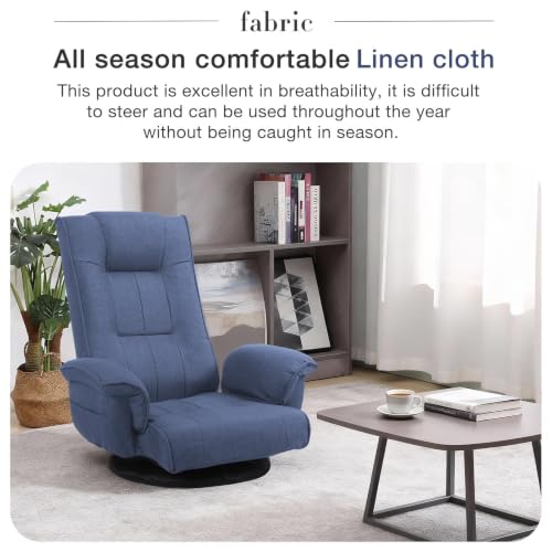 Image of Ergonomic Swivel Floor Gaming Chair with Armrests & Side Pockets, 6-Position Reclining Sofa Bed, Foldable Padded Lounger with Thick Cushion & Lumbar Support for Esports, Reading, TV Watching, Blue