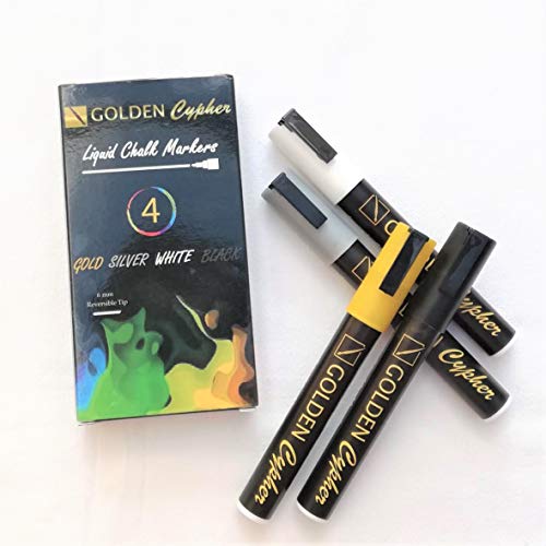 Golden Cypher – 4 Rotuladores Tiza Liquida Paint Markers para Caligrafía Lettering Manualidades Dibujo en Cristal y Pizarra