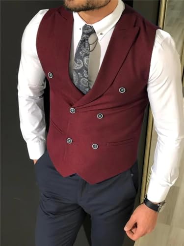 Mens Suit Vest Double Breasted Business Vest Slim Fit Prom Formal Waistcoat Vests for Wedding2