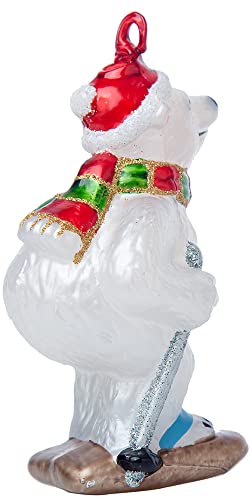 Set Of 2 Glass Ski Polar Bear Ornament For Christmas Tree Decorations, Cute Hand Blown Glass Skiing Polar Bear Christmas Ornament #TOP3