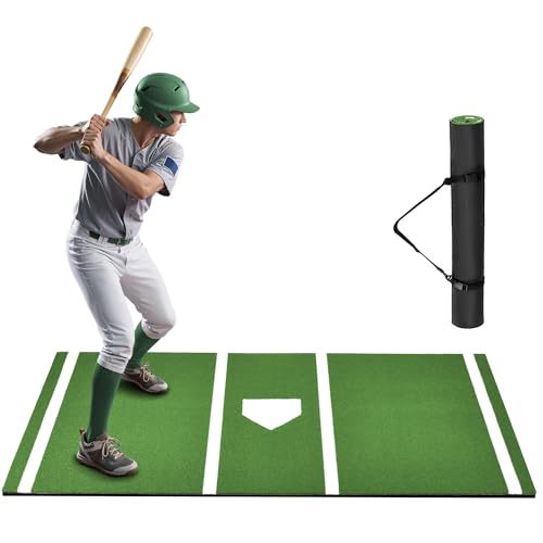 Sturdum Batting Mat 6 x 4 FT Baseball Softball Hitting Mat for Batting Stance Practice Batters Box Turf Mats with Home Plate Non-Slip Baseball Cage Mats for Outdoor Indoor with Carry Strap