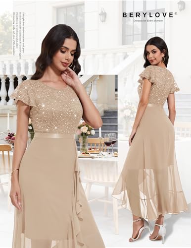 Image of BeryLove Formal Dresses for Women 2026 Wedding Guest with Slit Cocktail Elegant Lace Long Prom Dress