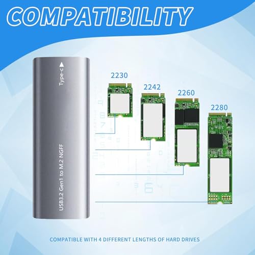 M.2 NVMe SATA SSD Enclosure, 10Gbps USB 3.2 Gen 2 to NVMe Adapter, Tool-Free Aluminum External SSD Enclosure for M-Key/B+M Key PCIe & SATA SSD, UASP & Trim Supported - Image 4