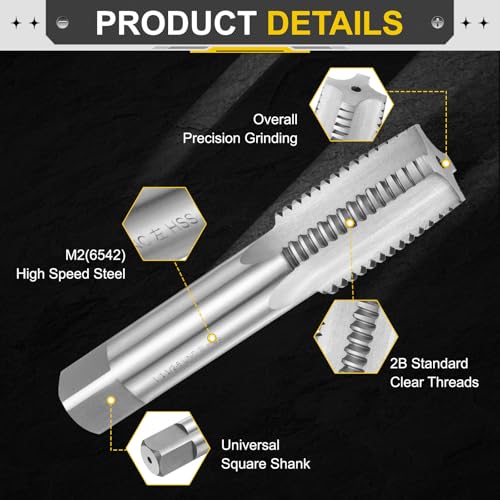 Image of uxcell Hand Taper Tap 1-1 /2 inch-6 UNC 2B Left Hand Thread Taper Style Taps Straight Flute Screw Tapping Threading Tool High Speed Steel HSS6542