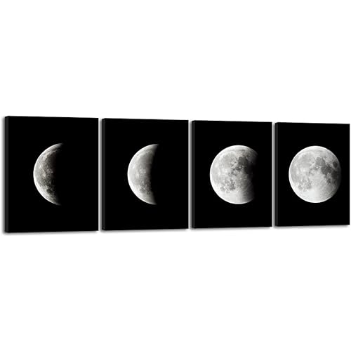 Wieco Art Moon Large Modern Giclee Canvas Prints Artwork Abstract Space Pictures Paintings on Stretched and Framed Canvas Wall Art Ready to Hang for Living Room Bedroom Home Office Decorations