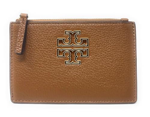 Tory Burch Womens 141006 Pebbled Leather Britten Zip Card Case Wallet, Moose