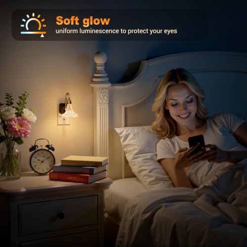 Image of JandCase Night Light, Night Lights Plug into Wall, Glass Flower Nightlight