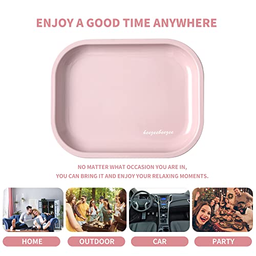 Cute Small Mini Pink Rolling Tray, Premium Metal Rolling Tray With Pvc Soft Magnetic Lid, Perfect Storage For Home Or On-The-Go, 7" X 5.5" #TOP6