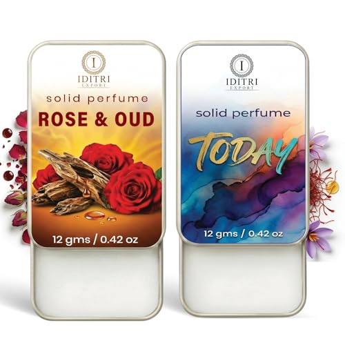 Image of Solid Perfume |Rose & Oud&Today Alcohol Free Wax Perfume Balm, Long Lasting | Pocket Tin 12g, Pack Of 2| Non Greasy Smooth Glide, Travel Friendly Men And Women
