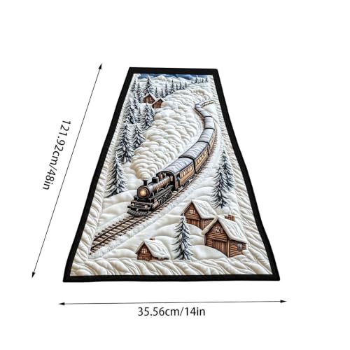 2D Christmas Table Runner&Steams Train Snow Pines Trees Sign, Table Decor - image 2