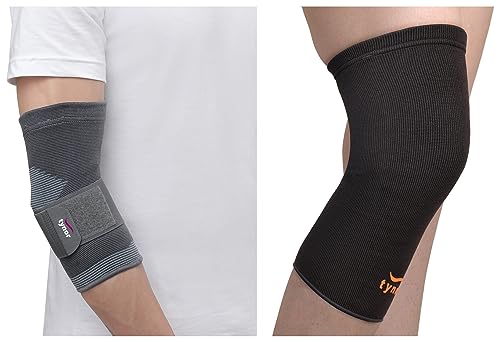Image of TYNOR Knee Cap Air, Black & Orange, Large, Pack of 2 Elbow Support, Grey, Large, 1 Unit