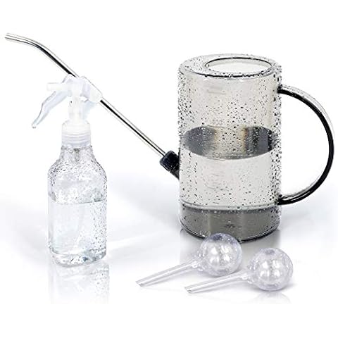 Jardineer Plant Watering Can Indoor - Watering Pot Long Spout with Fine Mist Spray Bottle and Automatic Watering Globes for Watering Indoor Outdoor Plants Flowers (1L Grey) Cover