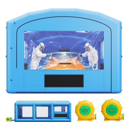 VEVOR Inflatable Paint Booth, 30 x 16 x 12 ft, Portable Spray Booth with 750W+950W Blowers and Large Filter Cotton, Arched Roof Blow Up Painting Tent for Heavy-Duty Pickup Truck, Extended Sedan, Blue