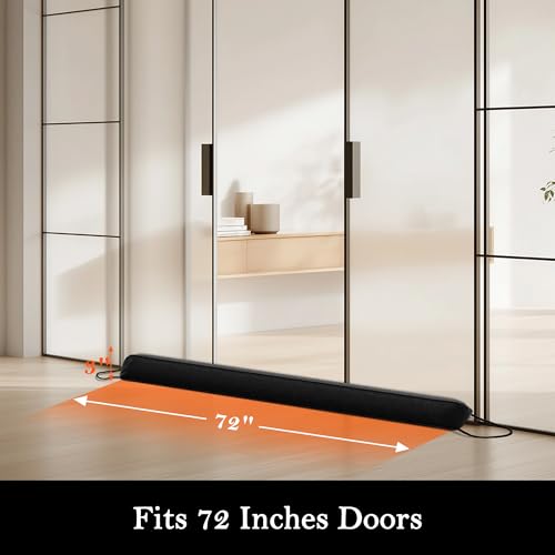 Image of Sunolga Door Draft Stopper Blocks Hot and Cold Air with Removable Washable Cover for Bottom of Door, All-Season Seal for Noise, Light, Wind, Door Sweep for Gaps Up to 3 inch, Home Essentials, 72 inch, Black