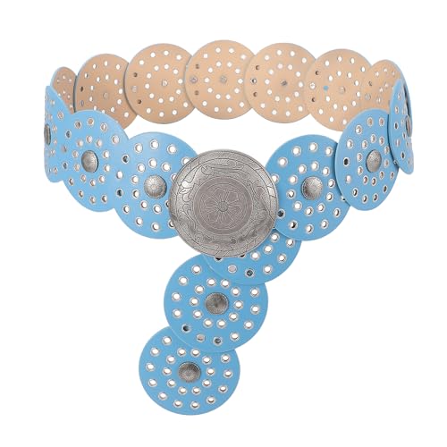Image of WERFORU Women Wide Western Disc Belt Cowgirl Boho Leather Belt for Jeans Dress