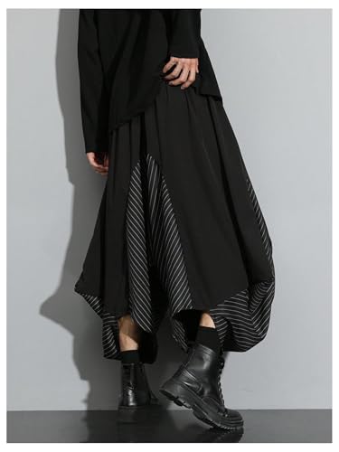 OYOANGLE Men's Striped Harem Pants Drawstring Waist Drop Crotch Hippie Wide Leg Capri Trousers3